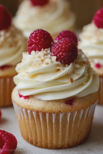 Almond Wedding Cake Cupcakes with Raspberry Filling