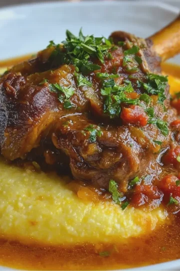 Lamb Shank Caldereta on Creamy Polenta