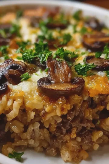 Beef, Mushroom & Rice Casserole