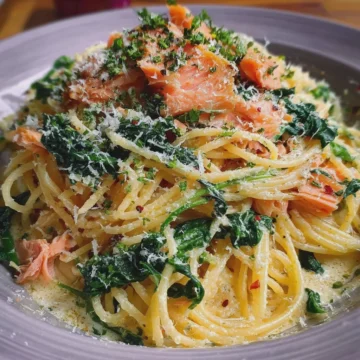 Spaghetti Carbonara with Smoked Salmon & Spinach