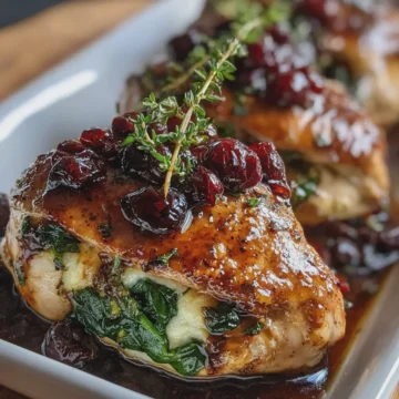 Golden Honey-Balsamic Chicken Stuffed with Brie, Cherries, and Spinach