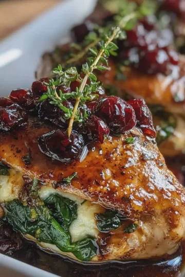 Golden Honey-Balsamic Chicken Stuffed with Brie, Cherries, and Spinach