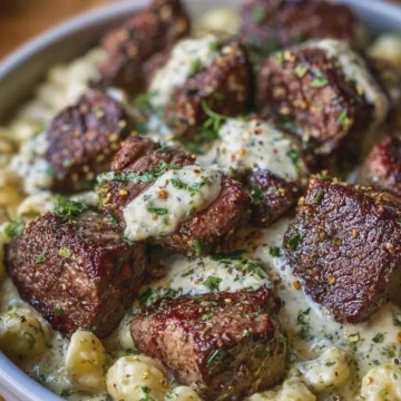 Garlic Butter Steak Bites & Creamy Alfredo