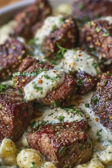Garlic Butter Steak Bites & Creamy Alfredo