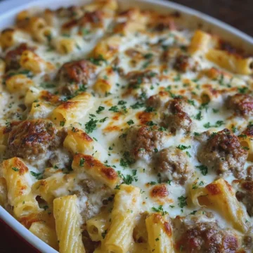 Creamy Beef Alfredo Ziti Casserole
