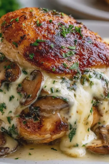 Cheesy Garlic Butter Mushroom Stuffed Chicken