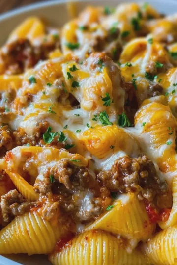 Crockpot Cheesy Ranch Beef Pasta Shells
