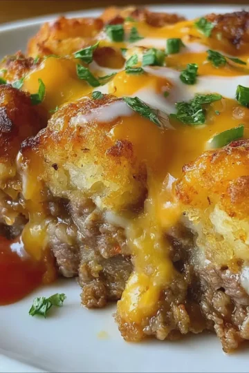 Cheesy Meatloaf Tater Tot Casserole 😋