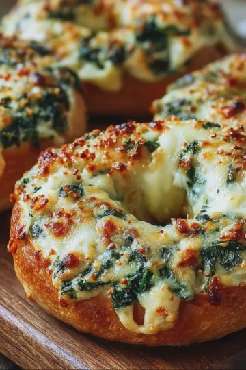 Cheesy Spinach-Artichoke Bagels