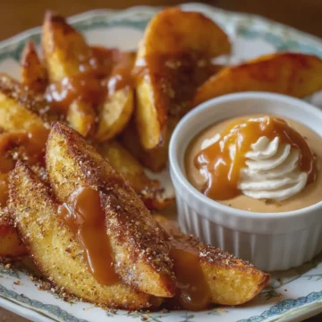 Air Fried Apple Wedges with Caramel Whipped Cream Dipping Sauce