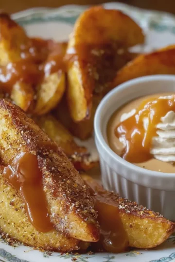 Air Fried Apple Wedges with Caramel Whipped Cream Dipping Sauce