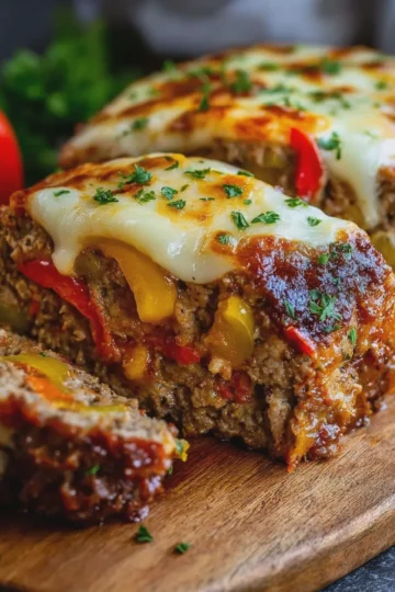 Easy Stuffed Philly Cheesesteak Meatloaf with Peppers & Onions
