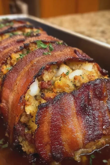 Turkey Bacon-Wrapped Stuffing Roll