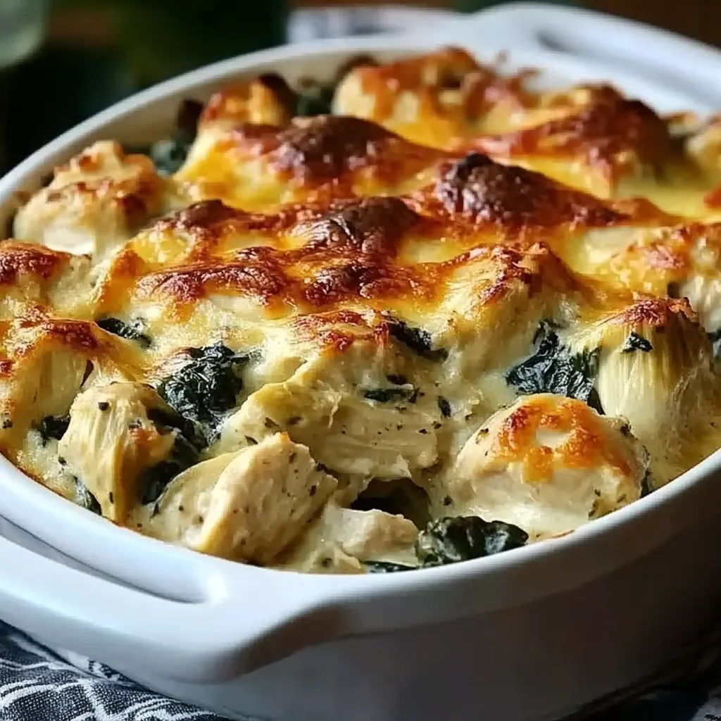 High-Protein Spinach & Artichoke Chicken Casserole
