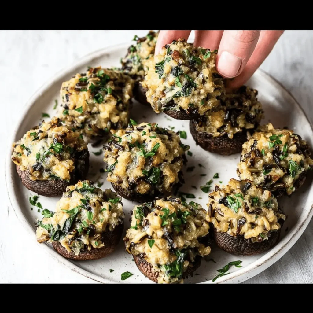 Vegetarian Stuffed Mushrooms with Wild Rice