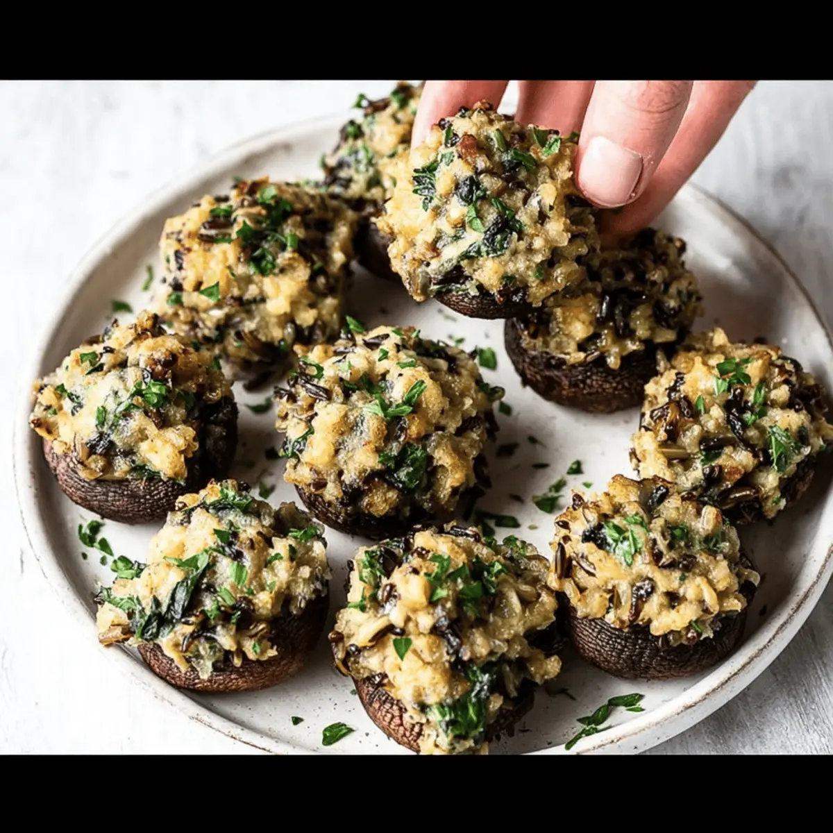 Vegetarian Stuffed Mushrooms with Wild Rice