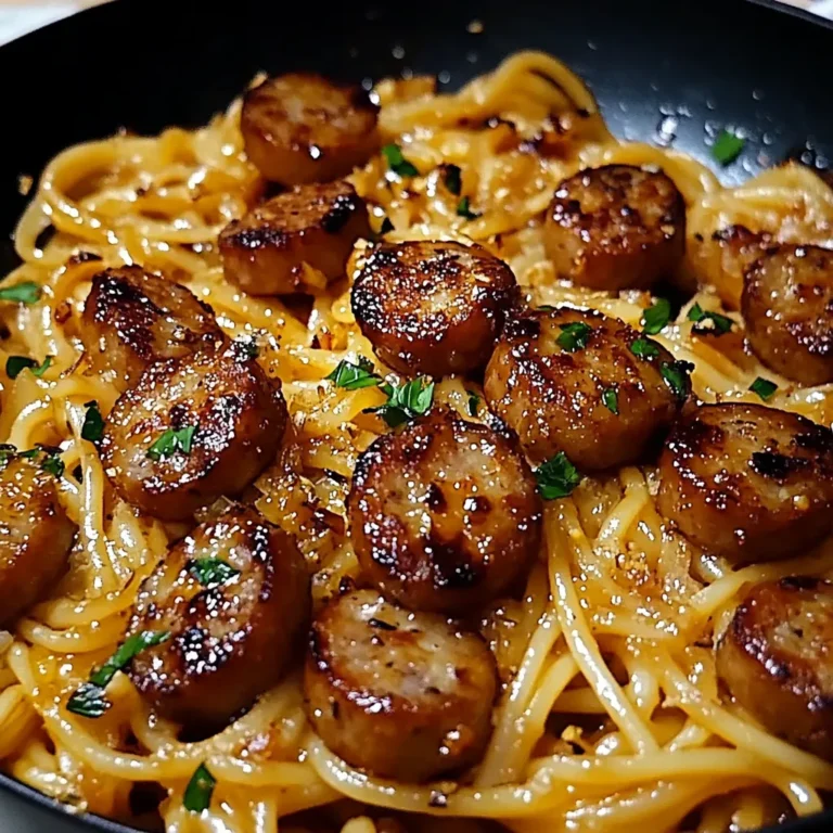 Sticky Honey Garlic Sausage Pasta Skillet