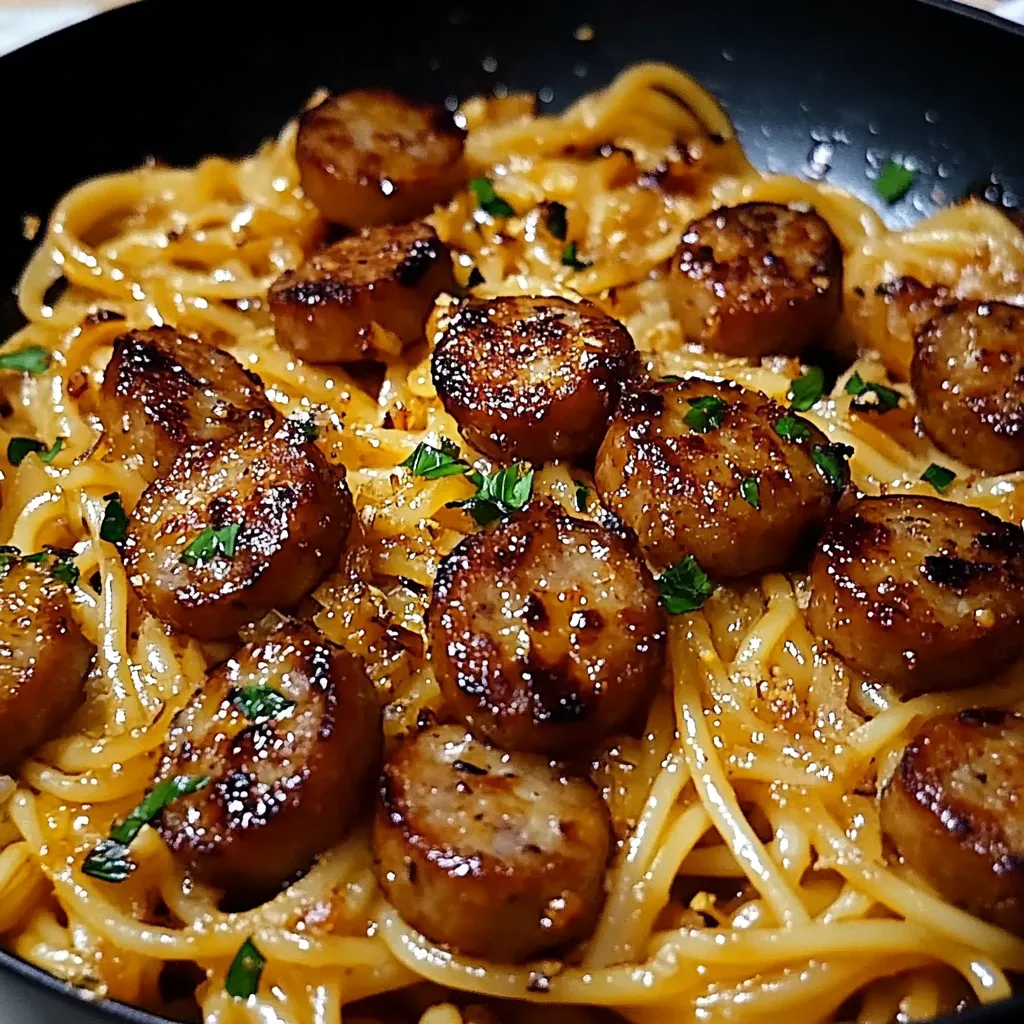 Sticky Honey Garlic Sausage Pasta Skillet