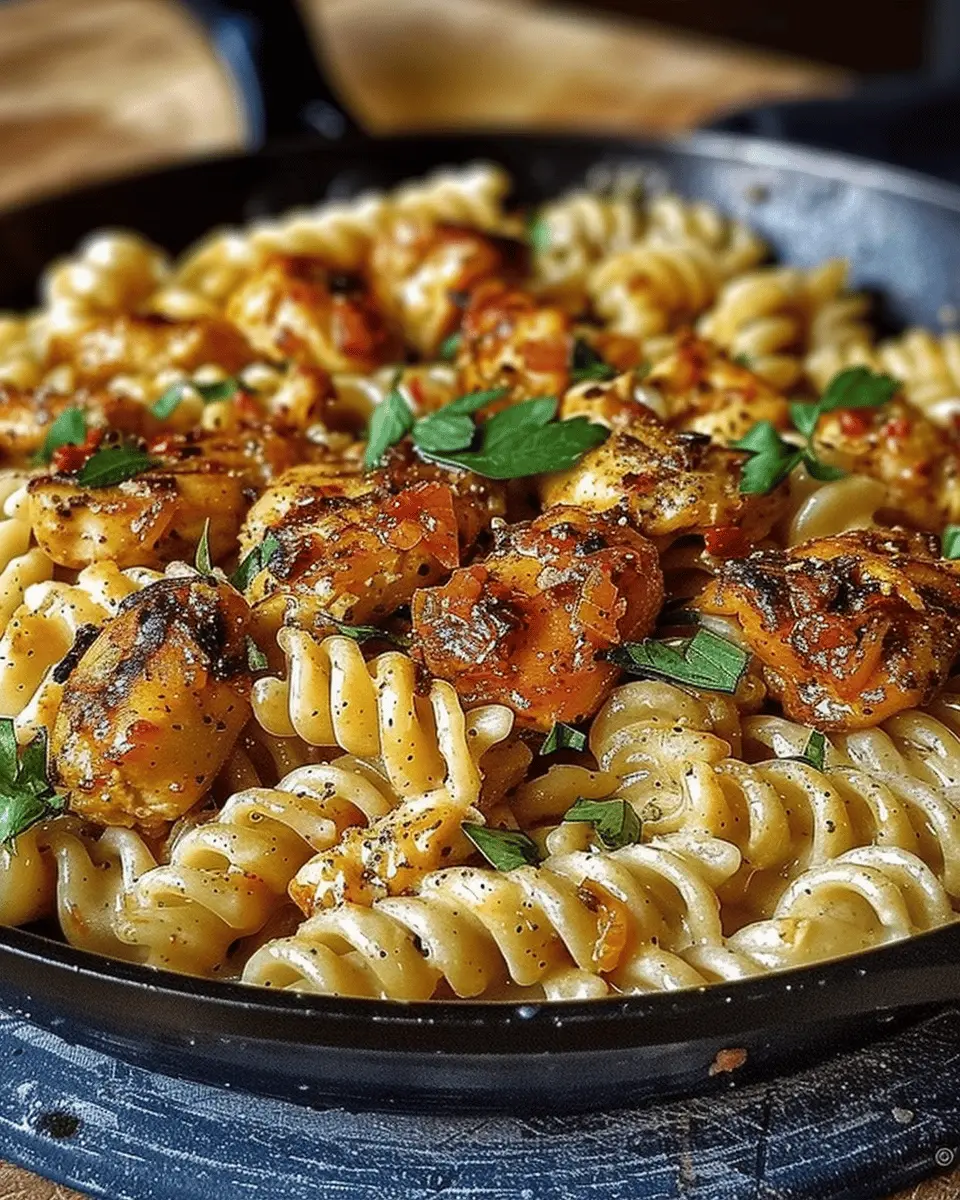 Cheesy Cajun Garlic Chicken Rotini Skillet