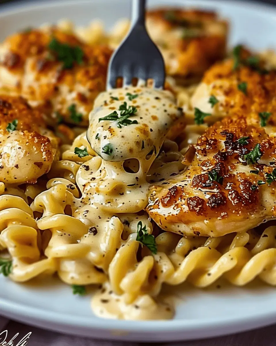Creamy Garlic Parmesan Chicken with Cheesy Twisted Pasta