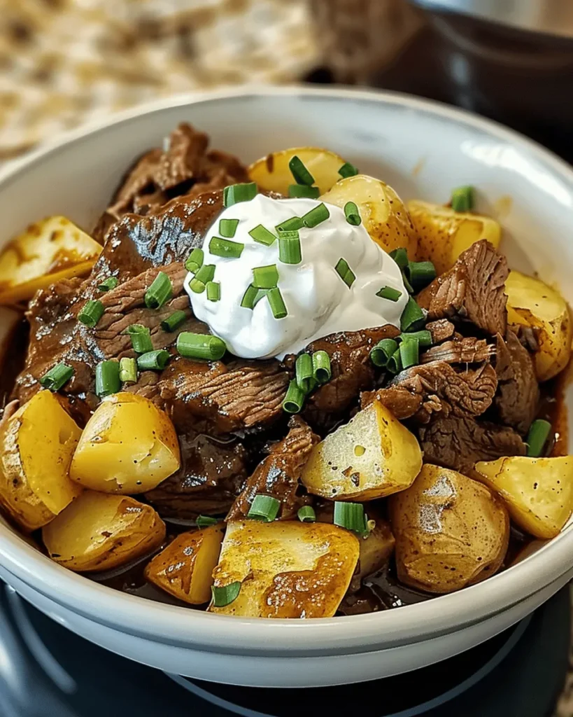 Crockpot Loaded Steak and Potato Bake