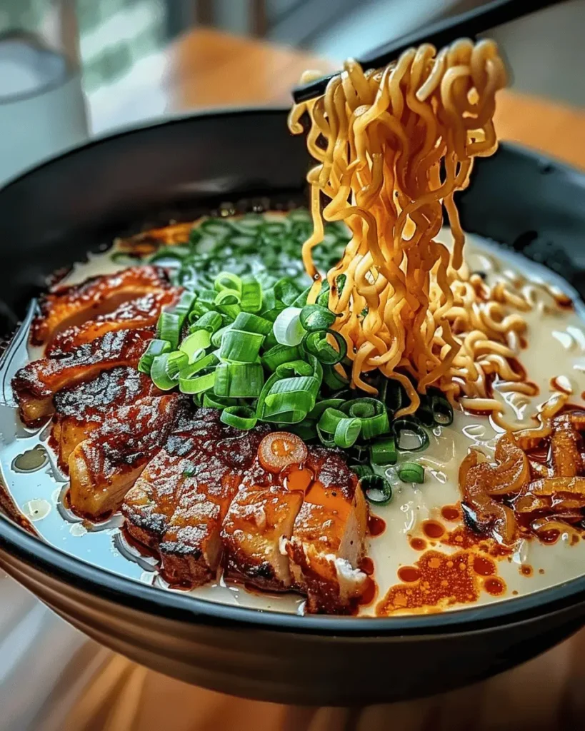 Fiery Chicken Ramen with Creamy Garlic Sauce