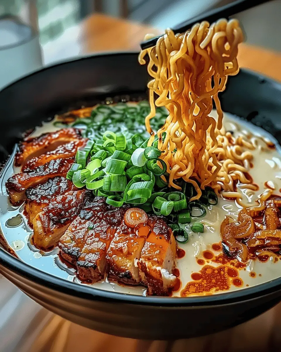 Fiery Chicken Ramen with Creamy Garlic Sauce