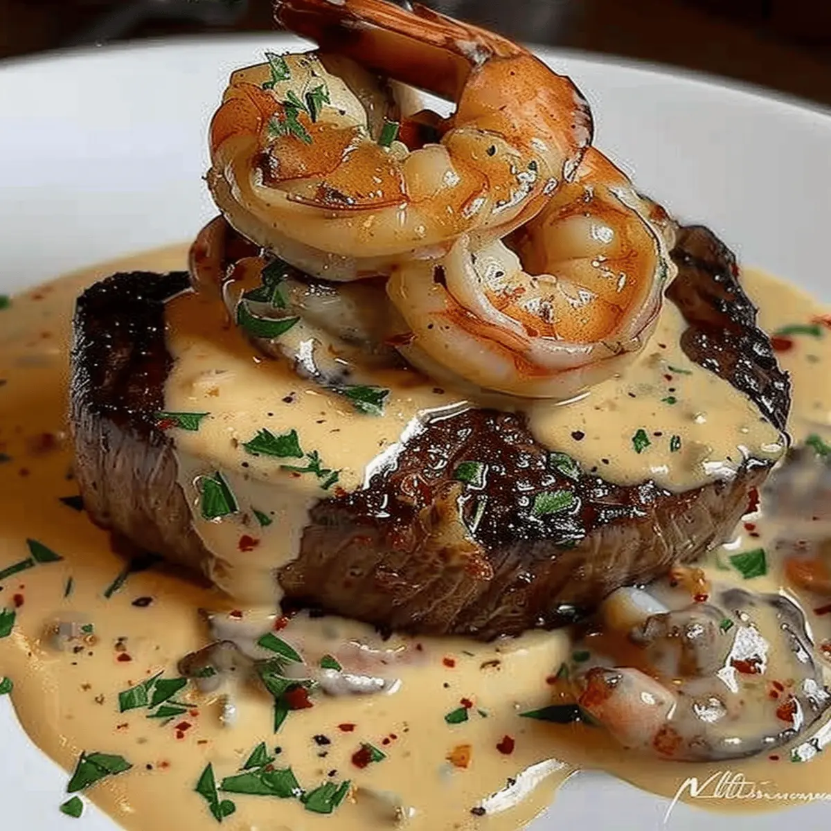 Filet Mignon with Shrimp and Lobster Cream Sauce