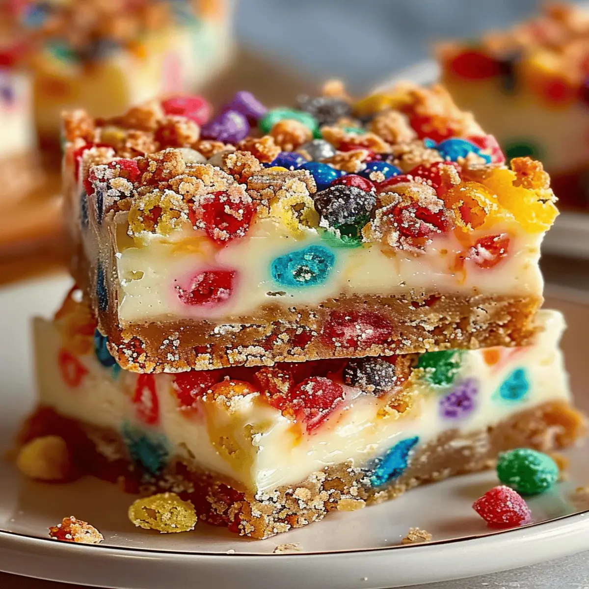 Fruity Pebbles Cookie Cheesecake Bars