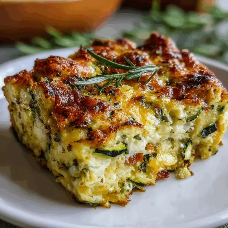 Garden Zucchini Casserole baked golden‑brown in a casserole dish topped with crispy breadcrumb and cheese crust.