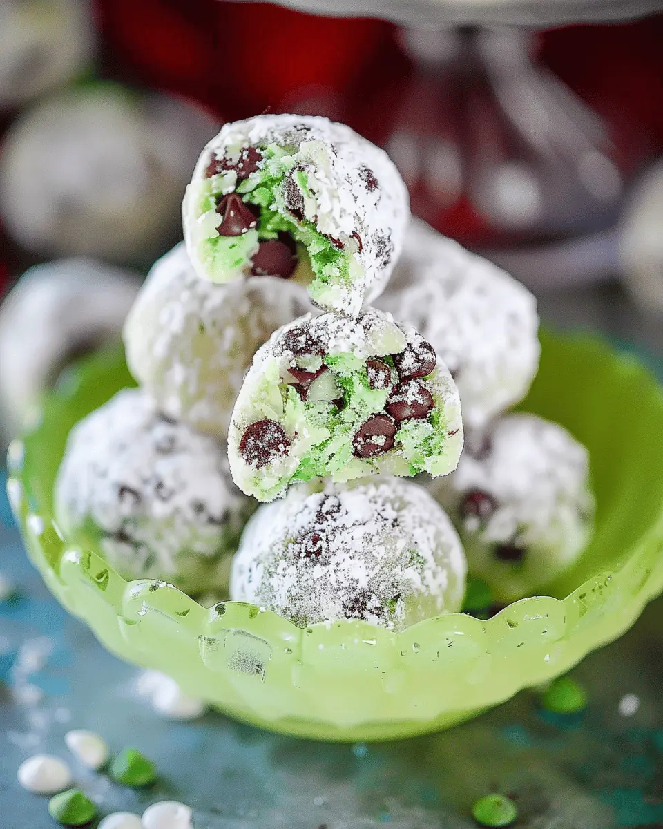 Mint Chocolate Chip Snowball Cookies