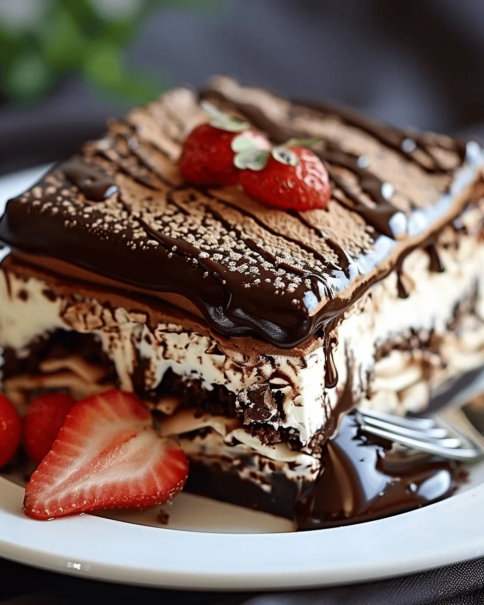 NO BAKE CHOCOLATE ECLAIR CAKE