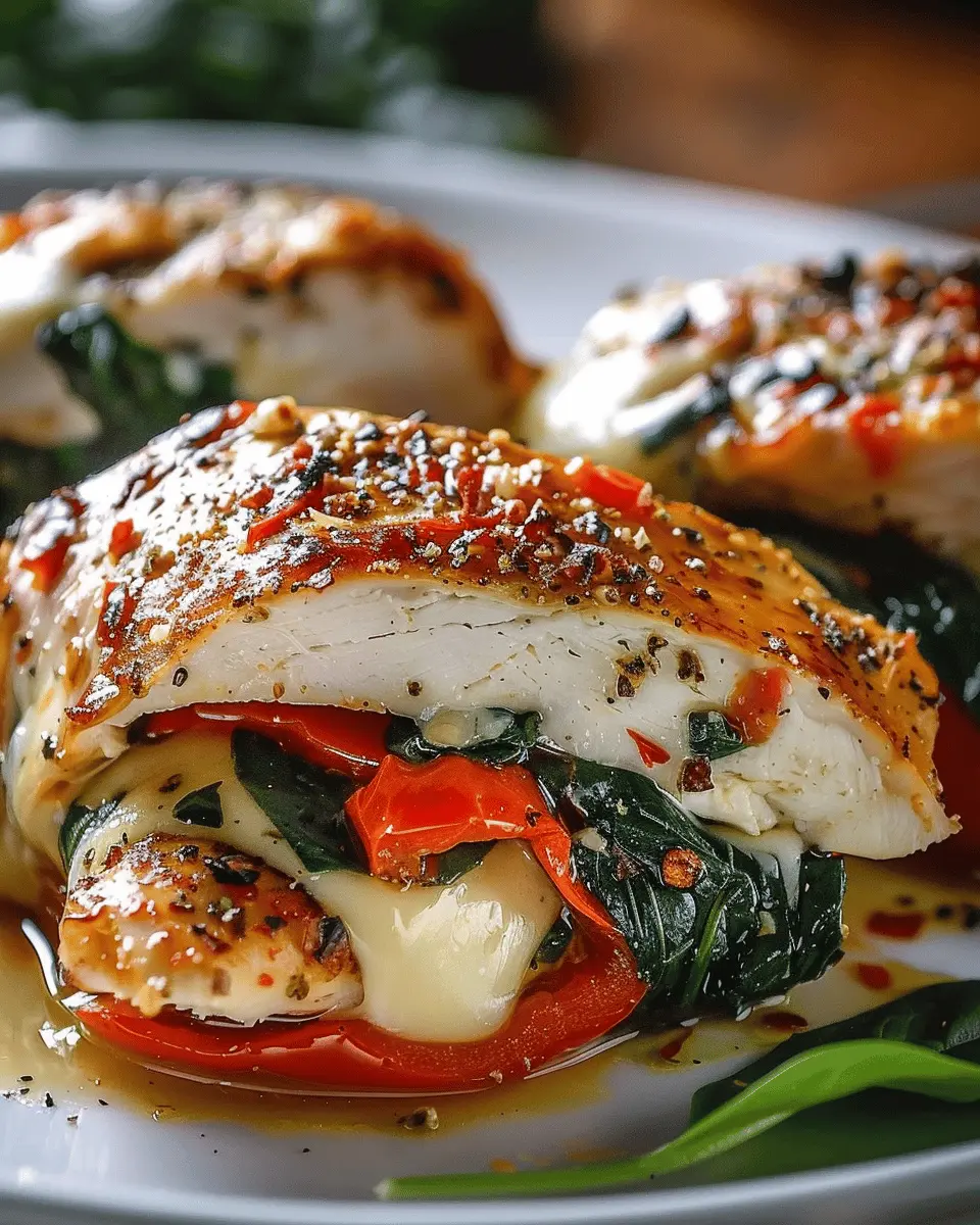 Roasted Red Pepper Spinach Mozzarella Chicken