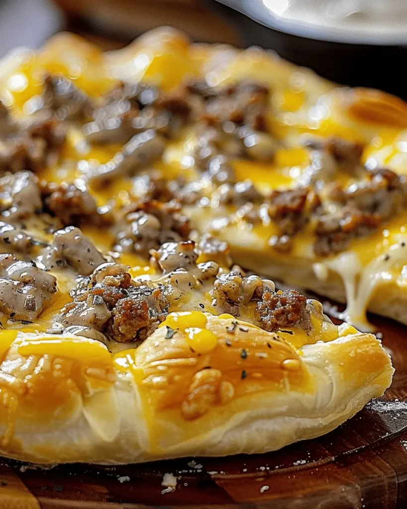 Sausage Gravy Crescent Roll Breakfast Pizza