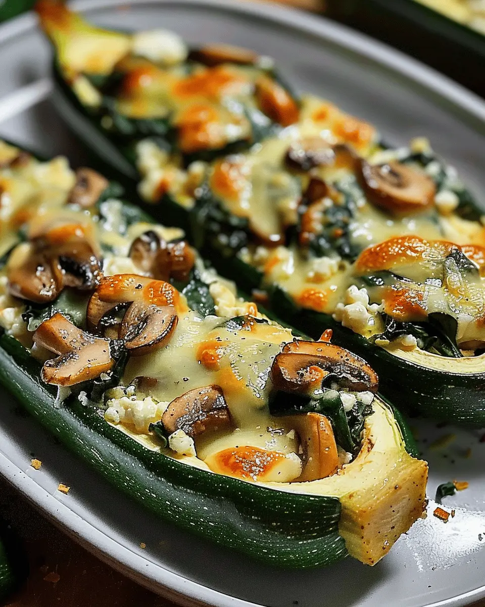 Spinach, Mushroom, and Ricotta Stuffed Zucchini Boats