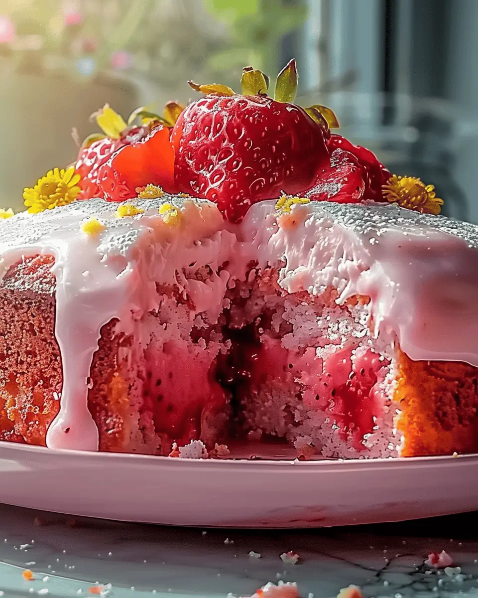 Strawberry Honeybun Cake with Strawberry Cream Icing