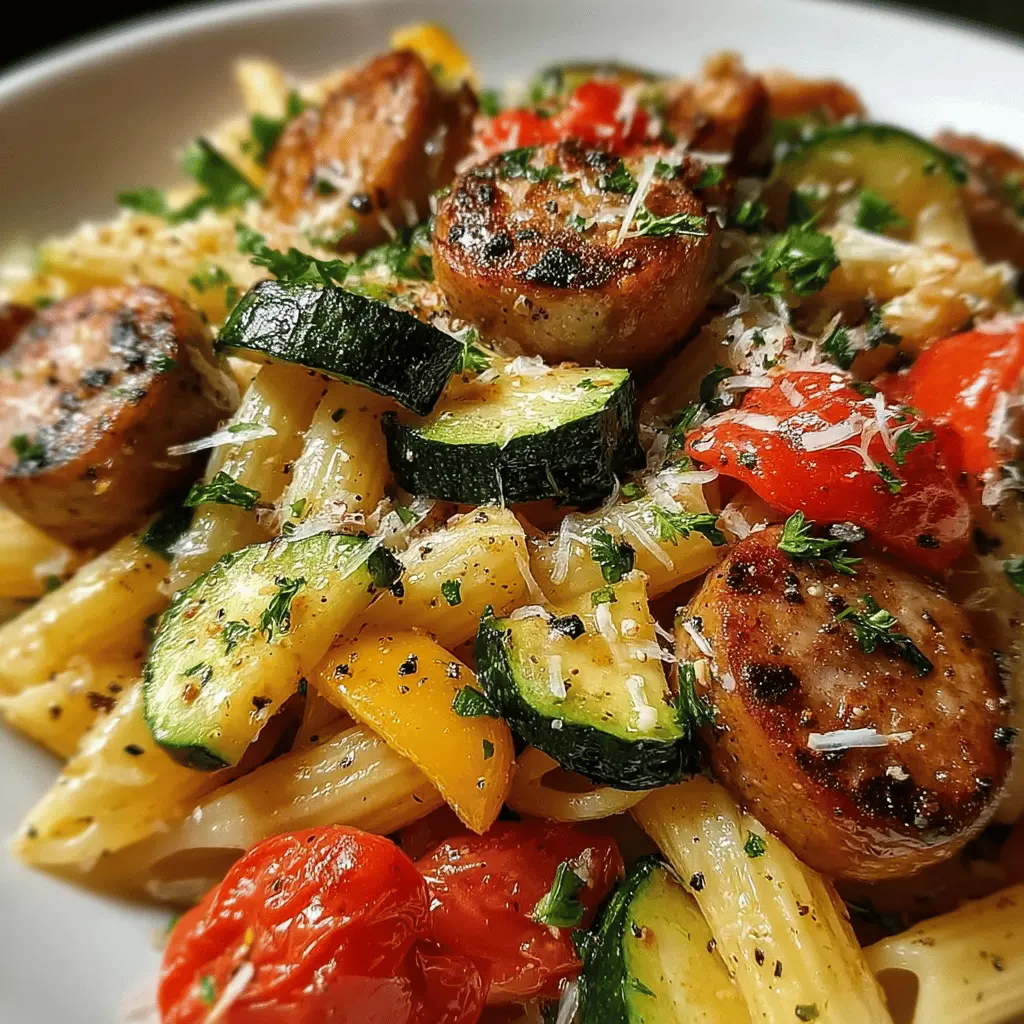 Chicken Sausages with Zucchini, Tomatoes, and Pasta