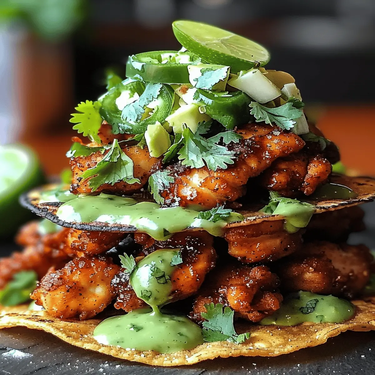 crispy honey lime chicken tostada towers