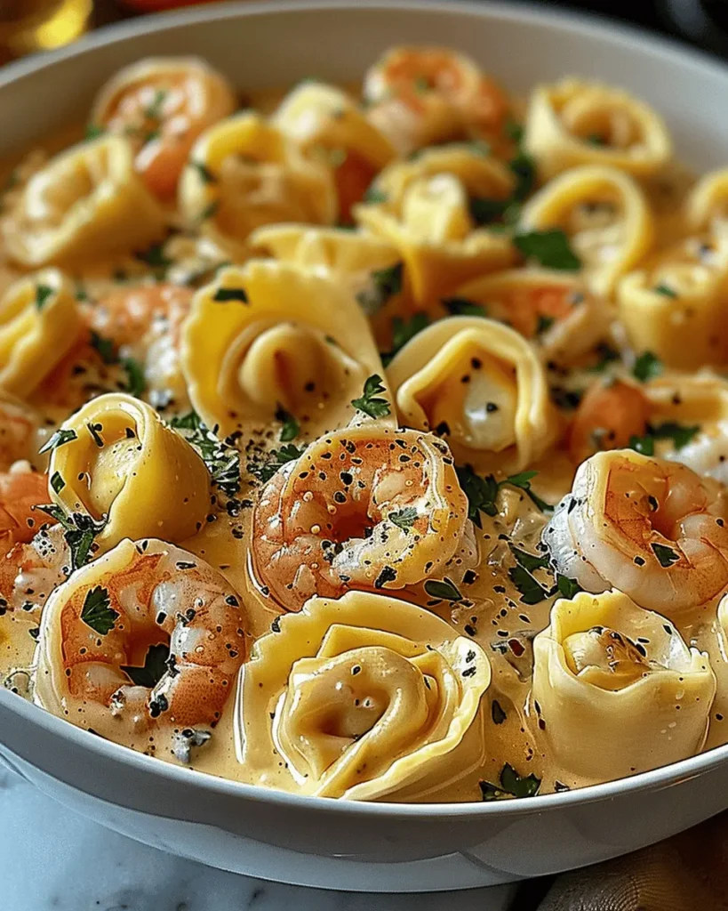 One Pot Shrimp and Creamy Garlic Tortellini