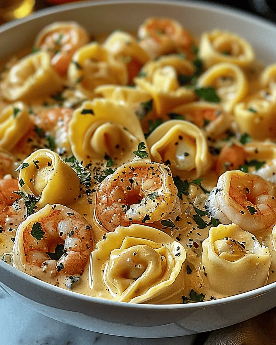 One Pot Shrimp and Creamy Garlic Tortellini