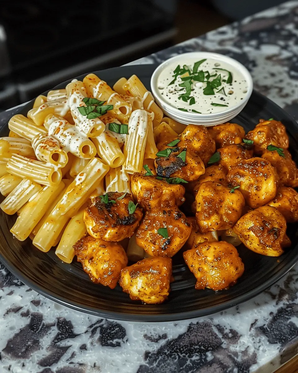 cajun chicken bites with creamy rigatoni