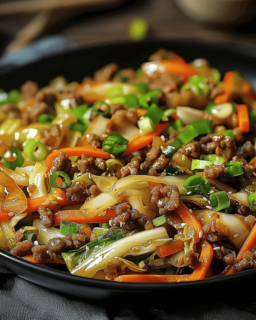 Healthy Chinese Ground Beef & Cabbage Stir Fry