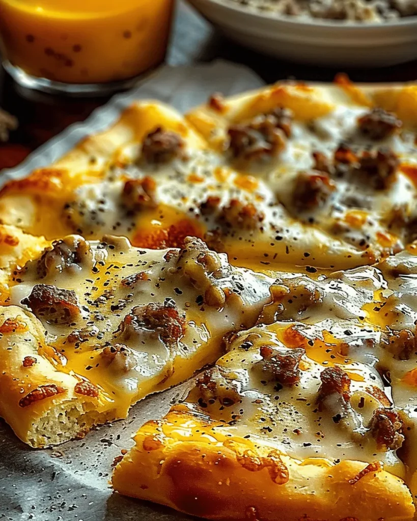 Biscuits and Sausage Gravy Breakfast Pizza