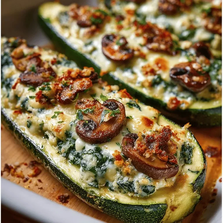 Spinach, Mushroom, and Ricotta Stuffed Zucchini