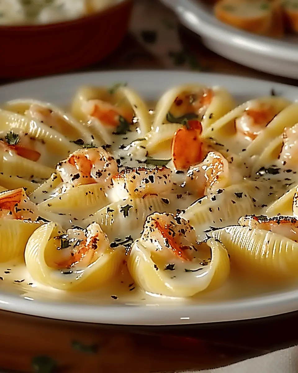 garlic butter lobster-filled jumbo pasta shells