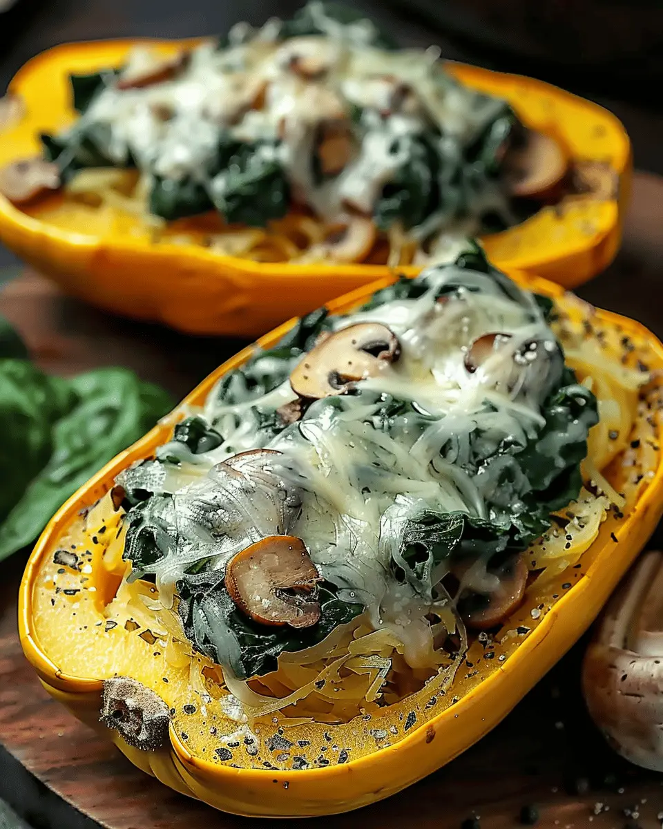 Creamy Spinach and Mushroom Stuffed Spaghetti Squash