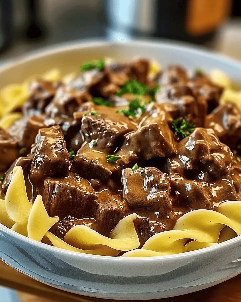Crockpot Beef Tips & Noodles