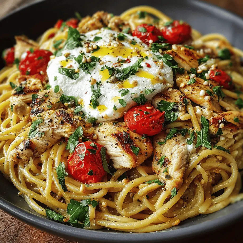 Chicken Spaghetti with Burrata & Lemon Butter Garlic Sauce