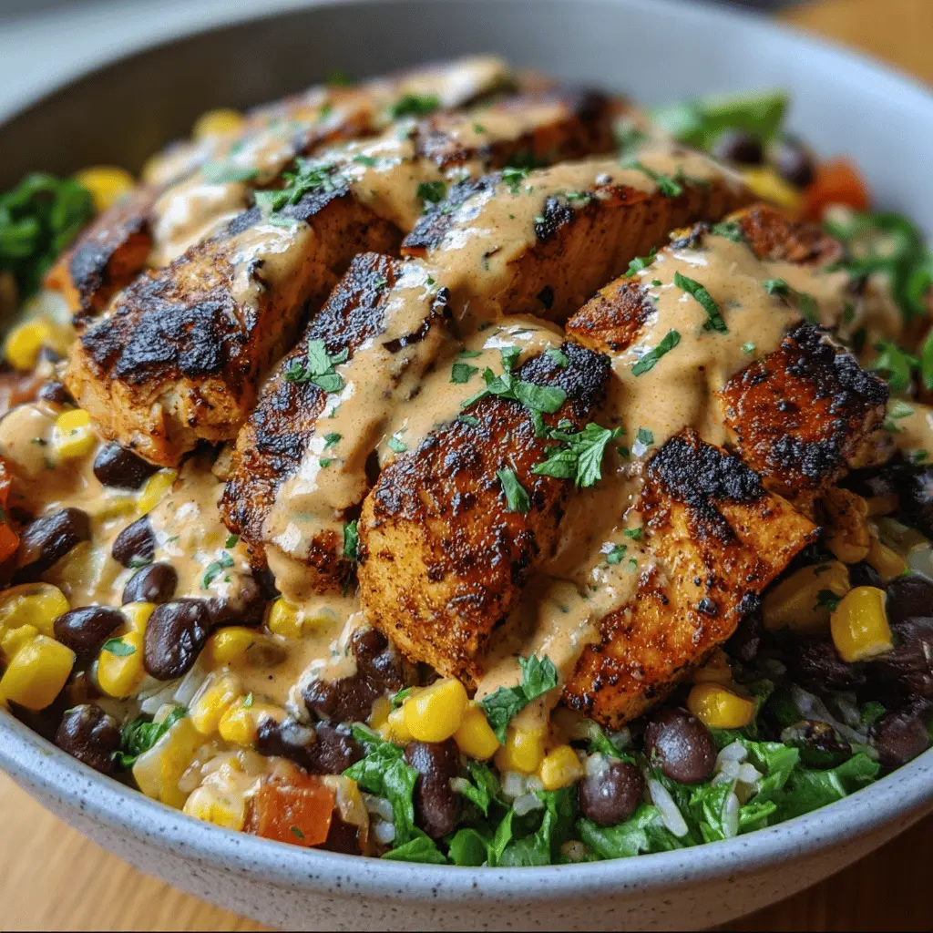 Chipotle Chicken Bowl with Black Beans, Corn, & Creamy Sauce