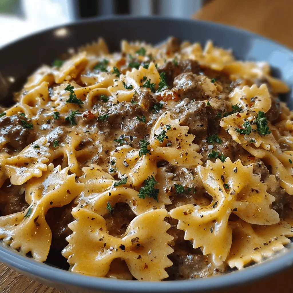 Creamy Beef & Bowtie Pasta